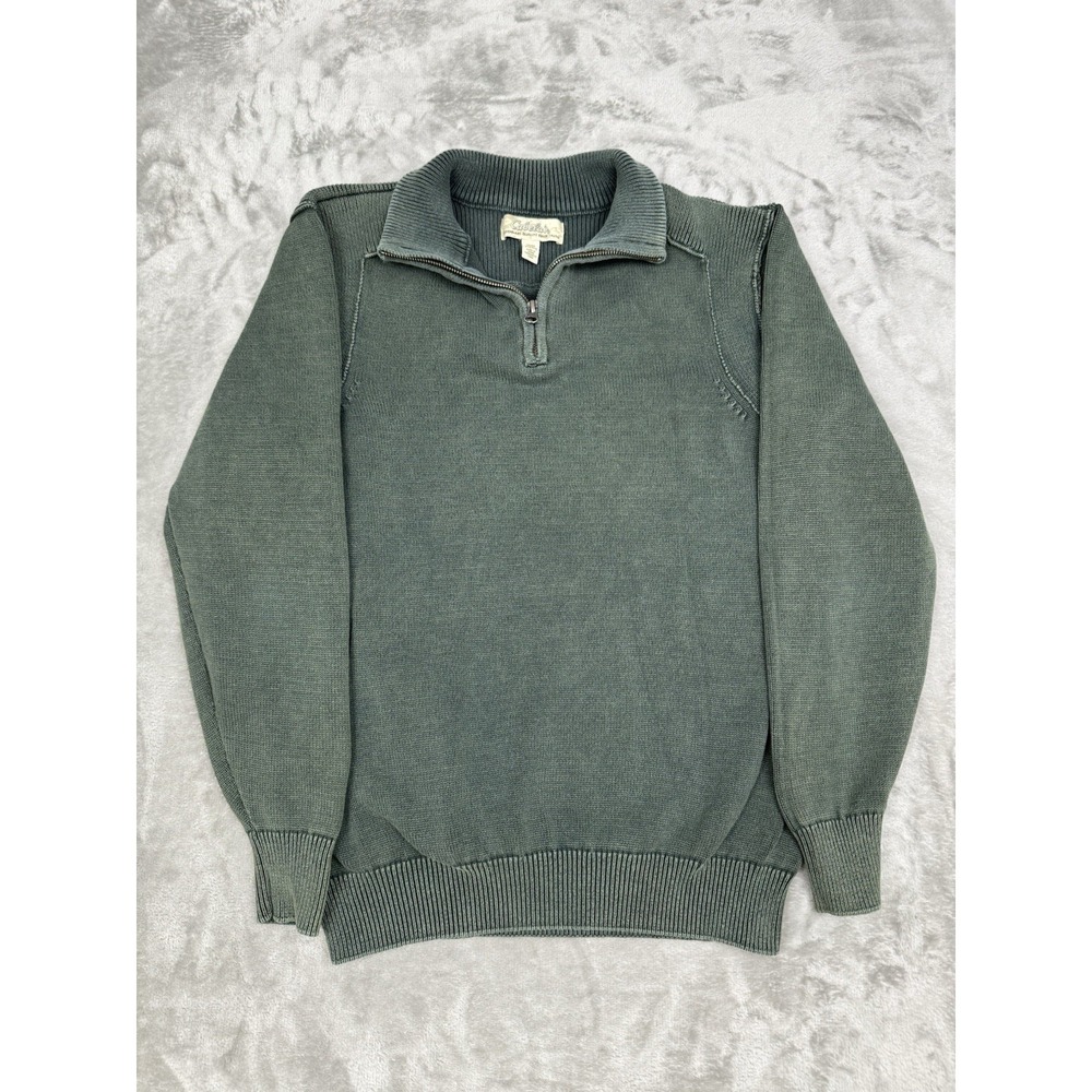 Cabelas Green Knit Pullover Sweater Size Medium M 1/4 Zip Hiking Hunting Vintage